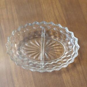 Whitehall by Colony Clear Stacked Cube Design Divided Oval Vegetable Bowl 10"